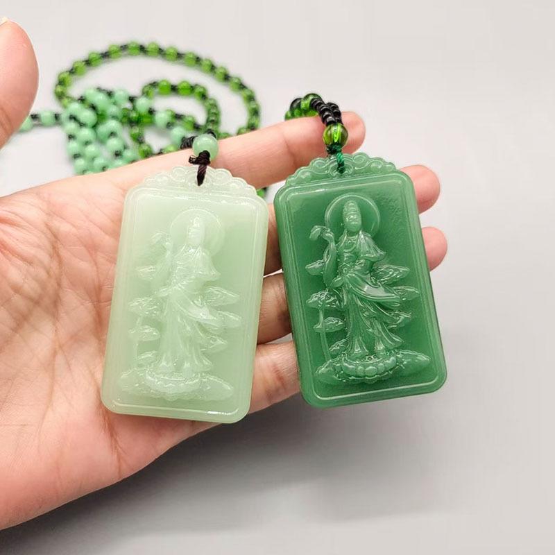 Guanyin Pendant Men's and Women's Double-Sided Jade Tag with Prosperity Year after Year Sweater Chain Pendant