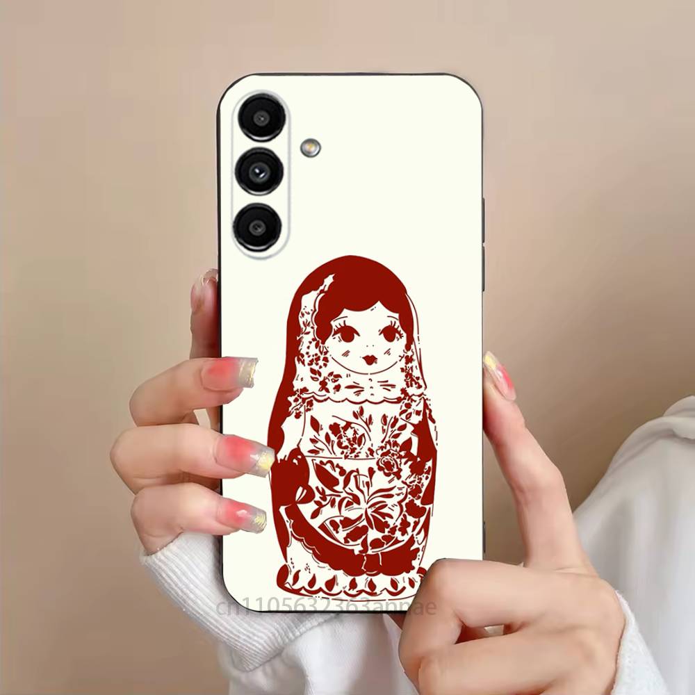 Cute Cool Russian Art Matryoshka Phone Case For Samsung S25,24,21,22,23,S30,Ultra,S20,Plus,Fe,Lite,Note,S10,S9,Black Soft Shell