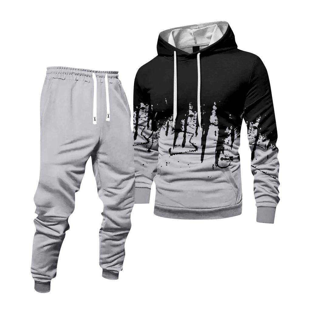 Men's Colorblock Hooded Sweatshirt And Sweatpants Casual Sports Suit