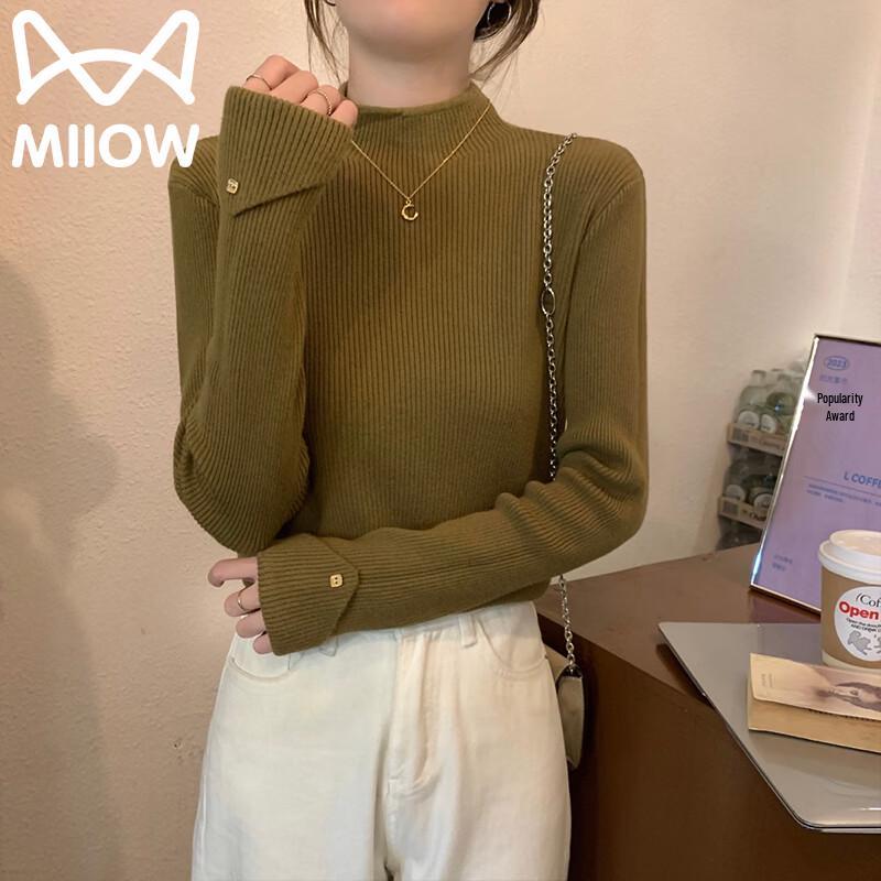 MiiOW Women's Minimalist Mock Neck Long Sleeve Knit Sweater
