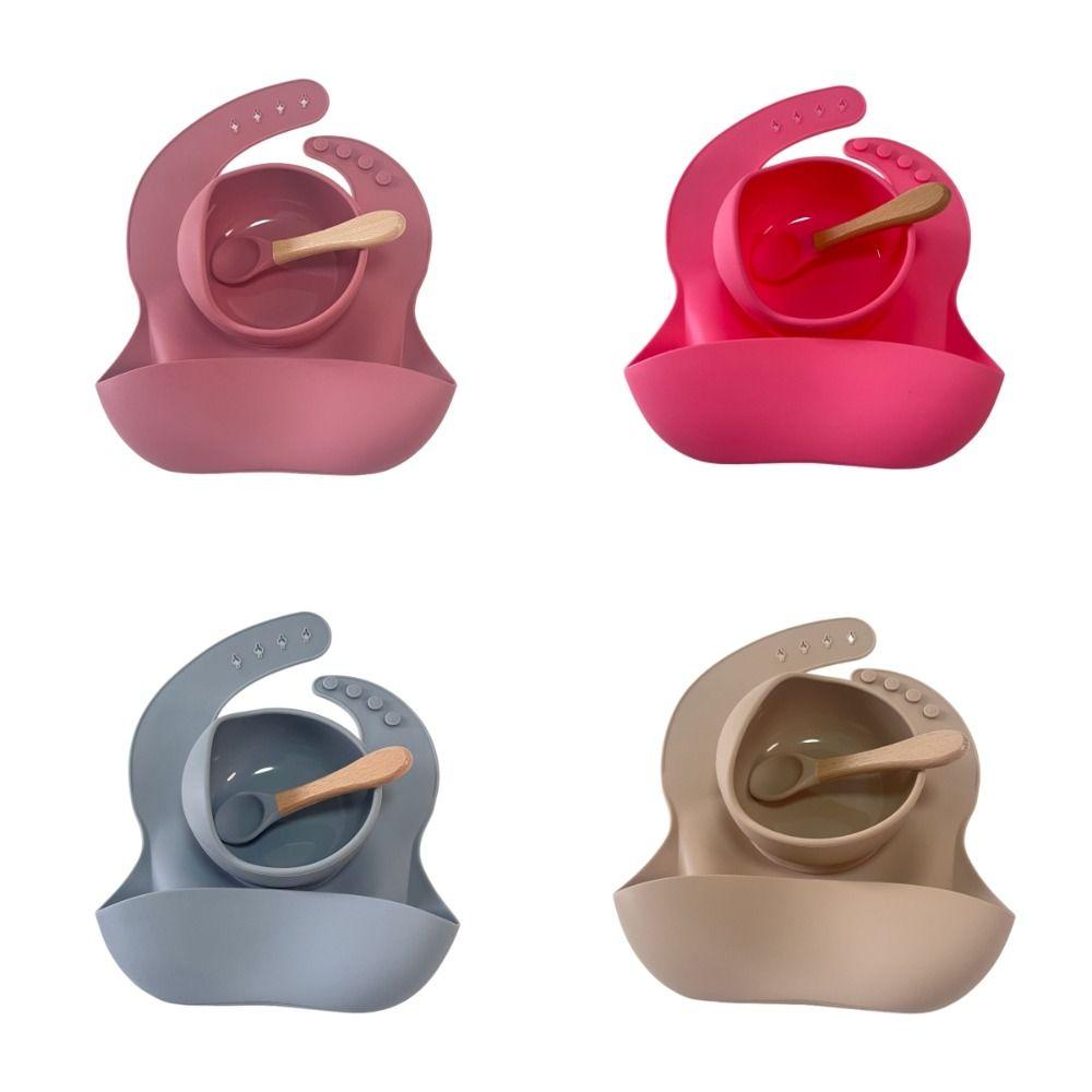 Silicone Silicone Baby Feeding Bowl Bibs/Bowl/Spoon Kids Feeding Bowls  Toddle Training Tableware