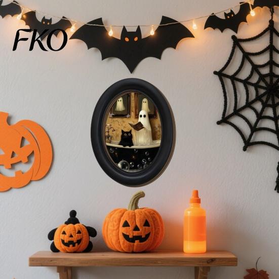 Cute Ghost Painting Halloween Wall Decor, Table Sign, Vintage Oval Framed Non-marking Art Picture, Decorative for Mantel Living Room Bedroom