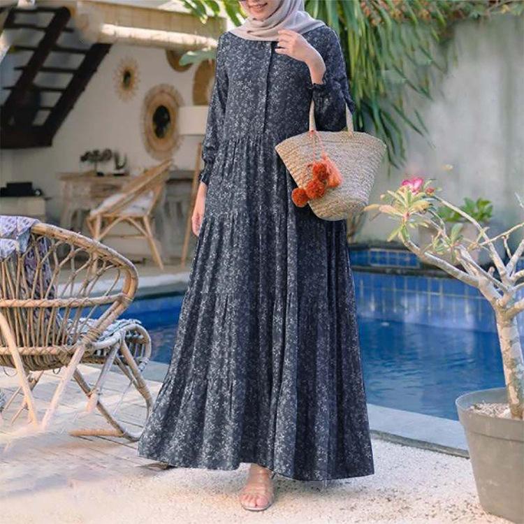 Womens Retro Islamic Abaya Muslim Maxi Dress Jilbab Dubai Party Formal Long Robe