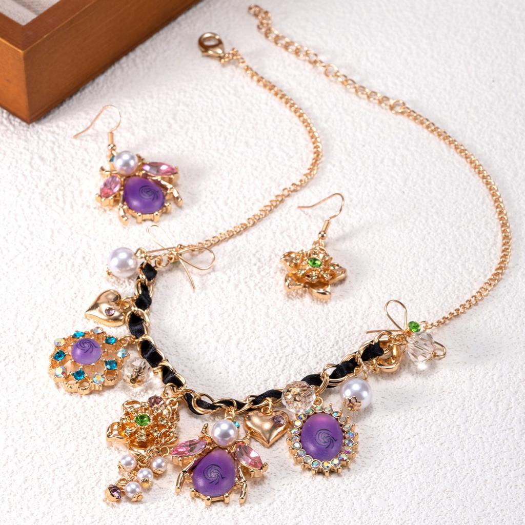 Новый металлический позолоченный цепочка плетеный шнур инкрустированный драгоценными камнями пчела лепестки серьги-гвоздики набор ожерелья