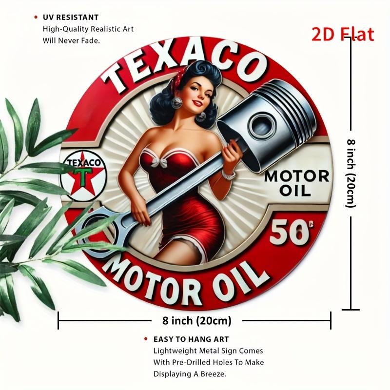 Старинный знак Texaco Oil. 7,8-дюймовый круглый погодостойкий алюминиевый светильник для гаража, крыльца или кофейни.
