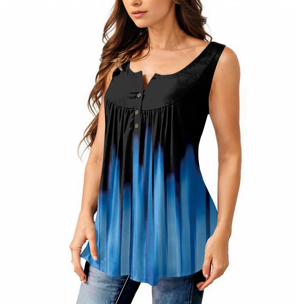 Женская мода плиссированная безрукавка повседневная футболка жилет топ на пуговицах