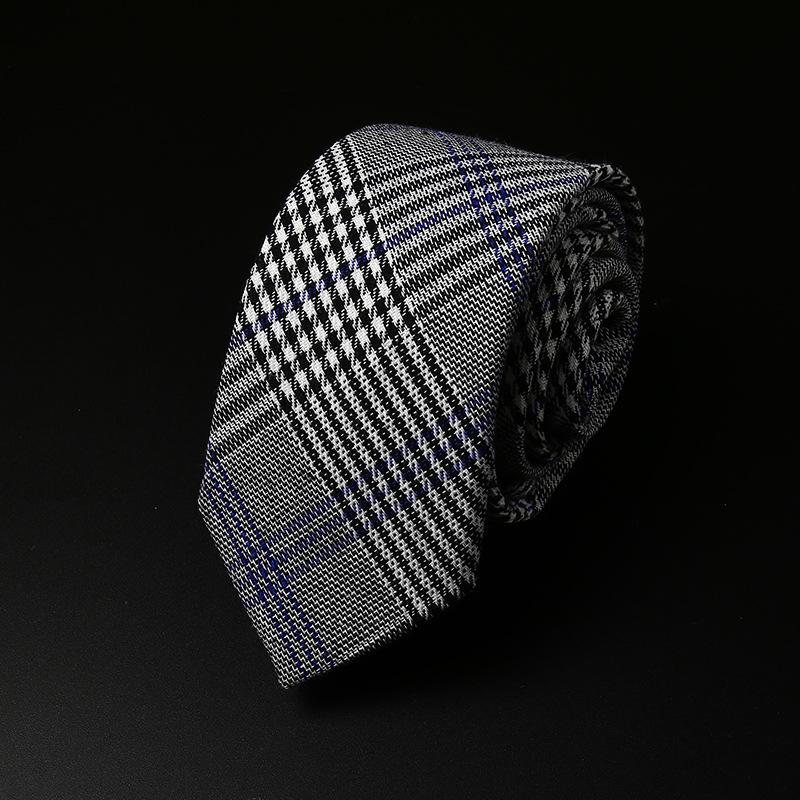 Men'S Cotton Tie Vintage British Nordic Japanese College Style Student Ins Shirt Narrow Plaid Grey Gentleman Tide