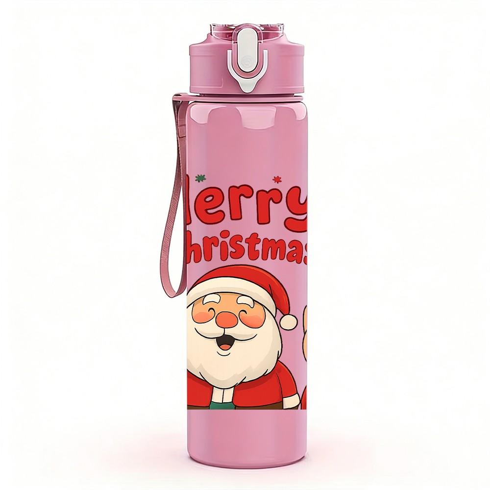 1PC Merry Christmas Santa 750ml Color Plastic Sports Water Bottle Leakproof Flip Straw Lid Suitable for Sports Office Home Use