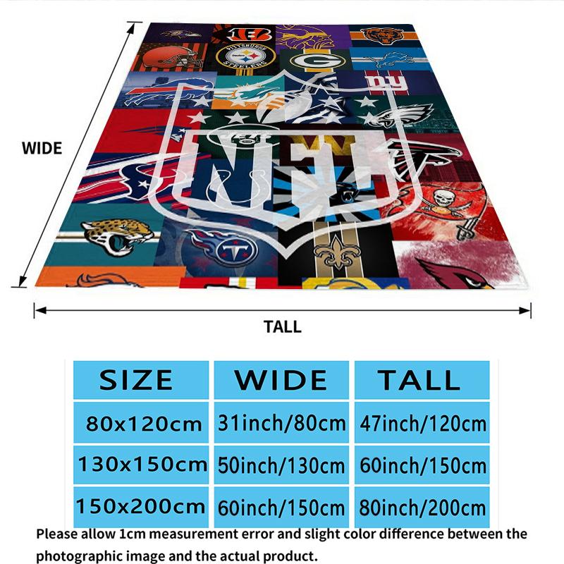 National Football League Print Flannel Blanket, High quality Comfortable for All Seasons, Home Decor, Warmth and Comfort, Perfect for Christmas Gifts