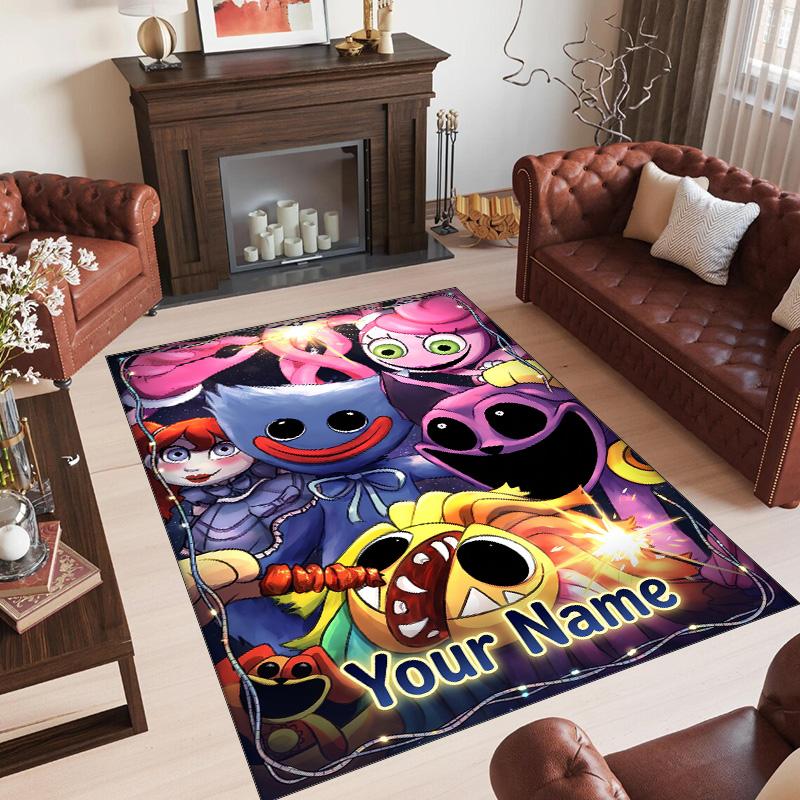 Personalized Crystal Velvet Carpet Custom Name Text,Poppy Playtime Anti Slip Area Rug For Home Decoration