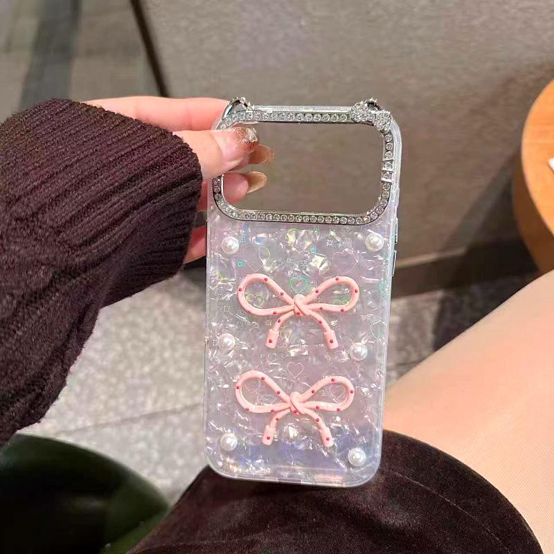 Чехол-бампер для iPhone 17 Pro Max, жемчужный, с корейским узором в виде банта
