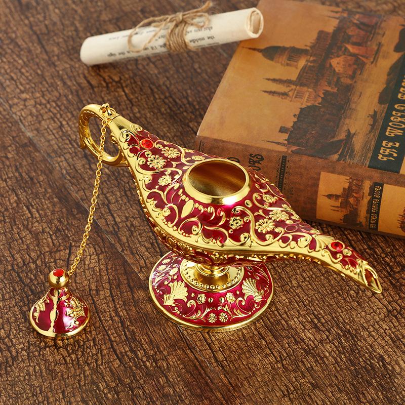 Винтажная волшебная лампа Алладина, большая ретро-металлическая фигурка джинна, исполняющего желания, скульптура, украшение комнаты, настольные аксессуары