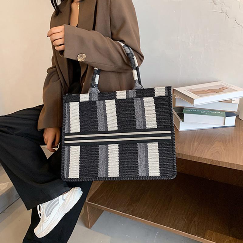 Fashion Tote Bag Plaid Shopping Bag Large Capacity Canvas Bag Handbag Women's Bag Shoulder Bag