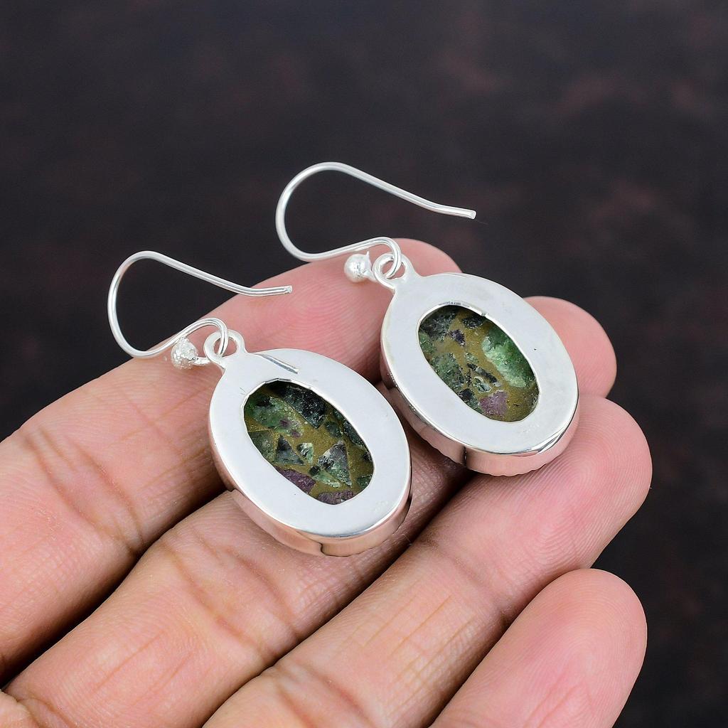 Серьги из медного рубина и цоизита, серебряные серьги 925 пробы, уникальные стильные ювелирные изделия, изящные серьги ручной работы, серьги из натурального драгоценного камня, подарки для жены