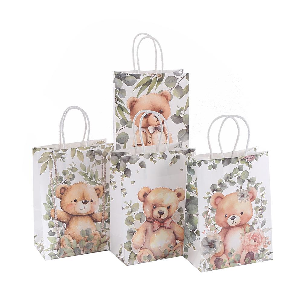 StoBag, Cute Bear Gift Bags with Handles, Kraft Paper Bag for Birthday Party Favors, Baby Shower, Decorations, Reusable 12/30pcs
