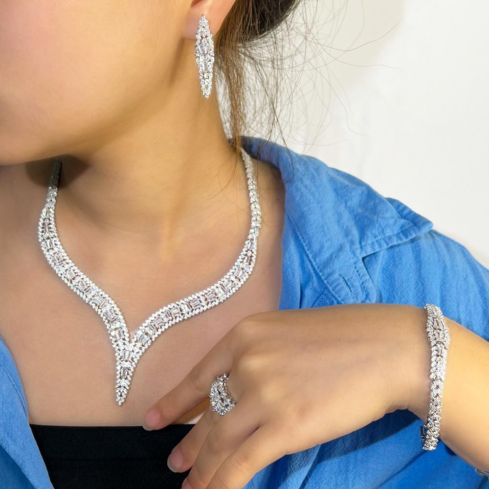 CMM 4 шт. Роскошные блестящие циркониевые женские свадебные ожерелья невесты праздничные бижутерия наборы аксессуаров