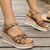 Fashion Women Shoes Wedge Heel Leopard Print Sandals Women Fashion Crystal Thick Bottom Shoes Cross Band Platform Sandle Sandalias Mujer