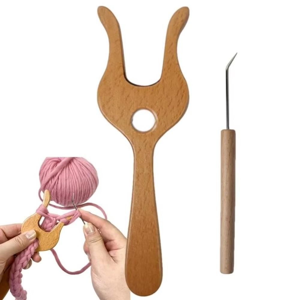 Knitted Suit Wooden Knitting Fork DIY Craft Macrame Tool DIY Scarf Making Tool Yarn Handheld Loom