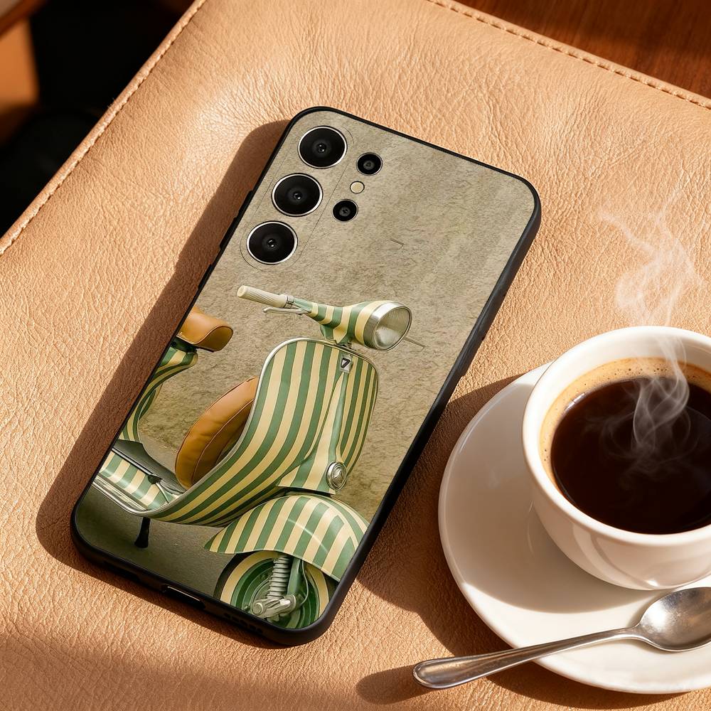 V-Vintage M-Moto Phone Case For Samsung S26,S25,24,23,22,30,21,10,9,Ultra,Plus,Lite,FE Soft Black Case