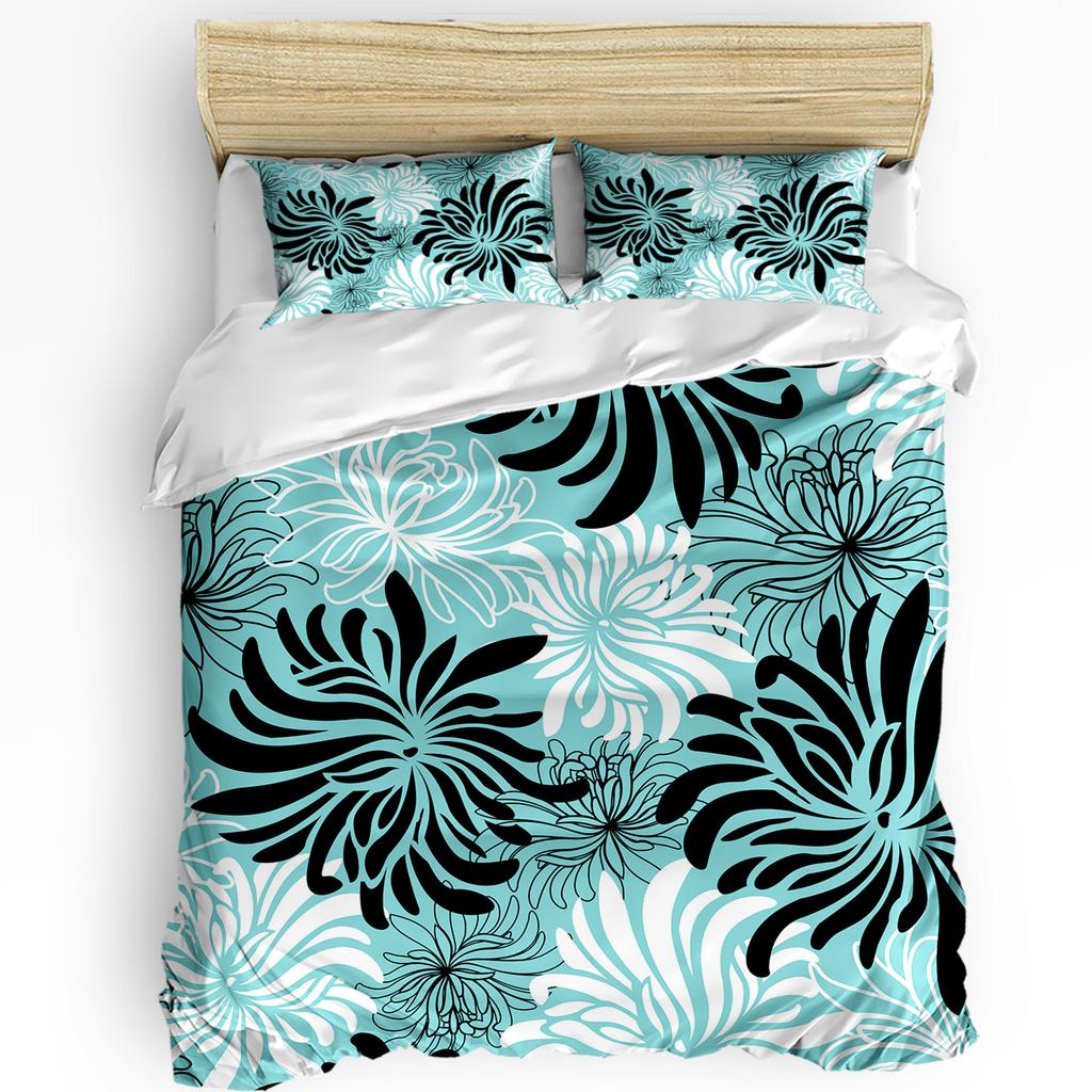 Red Black White Flower Chrysanthemum Duvet Cover With Pillow Case Custom 3pcs Bedding Set Quilt Cover Double Bed Home Textile