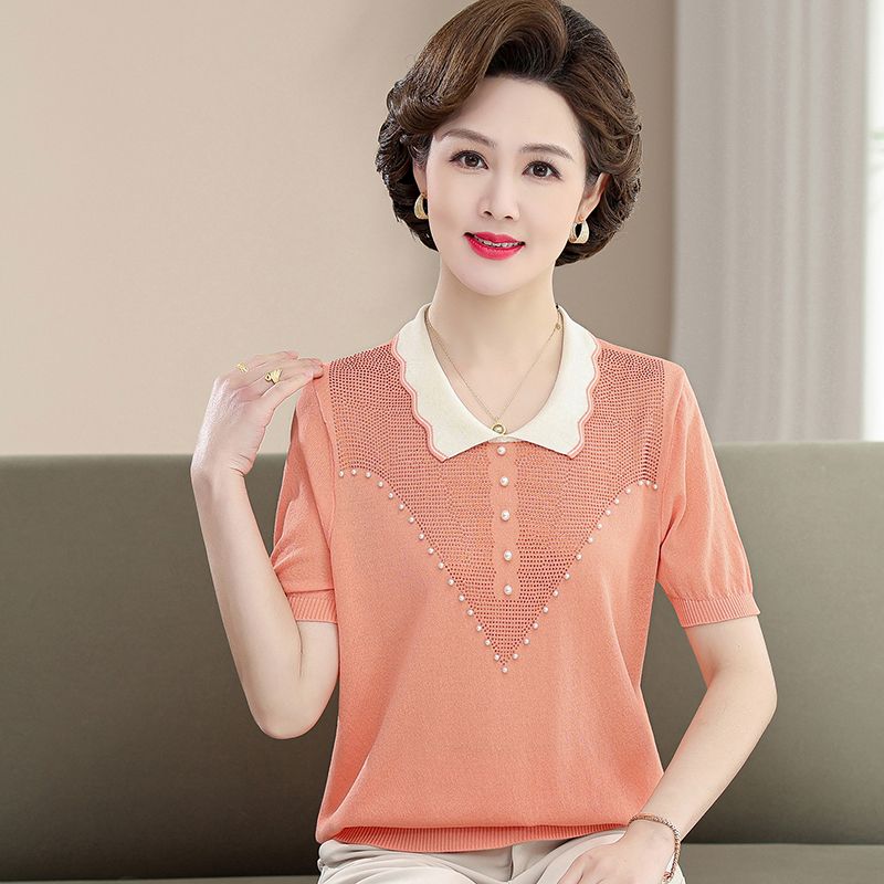 Футболка Mom Summer с короткими рукавами, средний возраст, Ice Silk, женский топ, средний возраст, трикотажная футболка