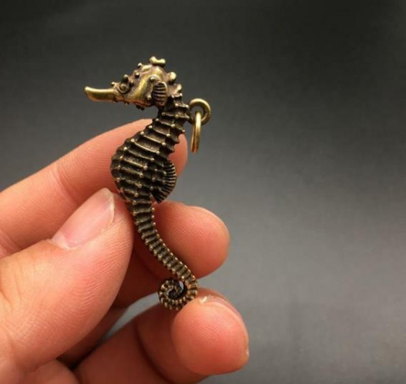 Rare Chinese Old Bronze Handmade Small Hippocampus Statue Figure Pet Decoration