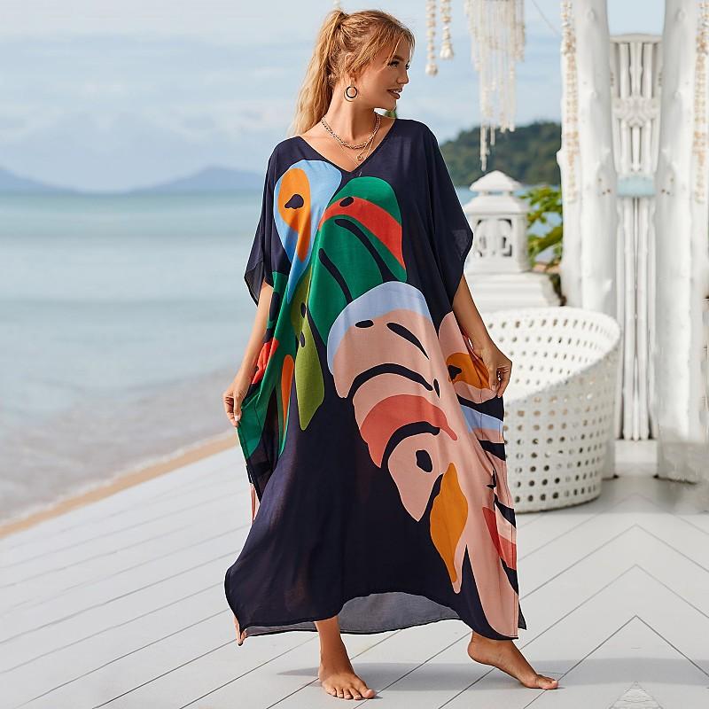 EDOLYNSA Long Beach Dress Cover-Ups for Women Pareo De Plage Swimsuit Cover Up Beach Sarongs Swimwear Kaftan Beachwear Q1476