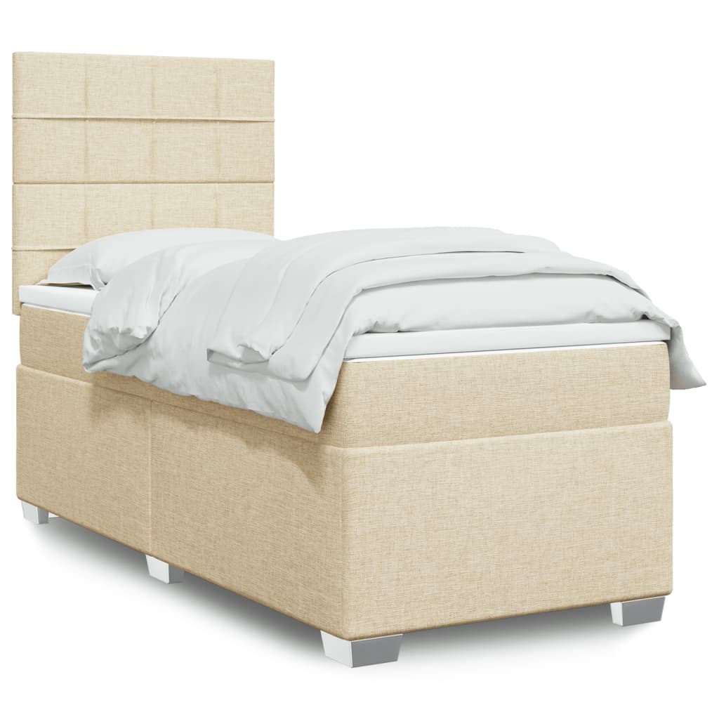Box Spring Bed with Mattress Cream 90 x 190 cm Fabric