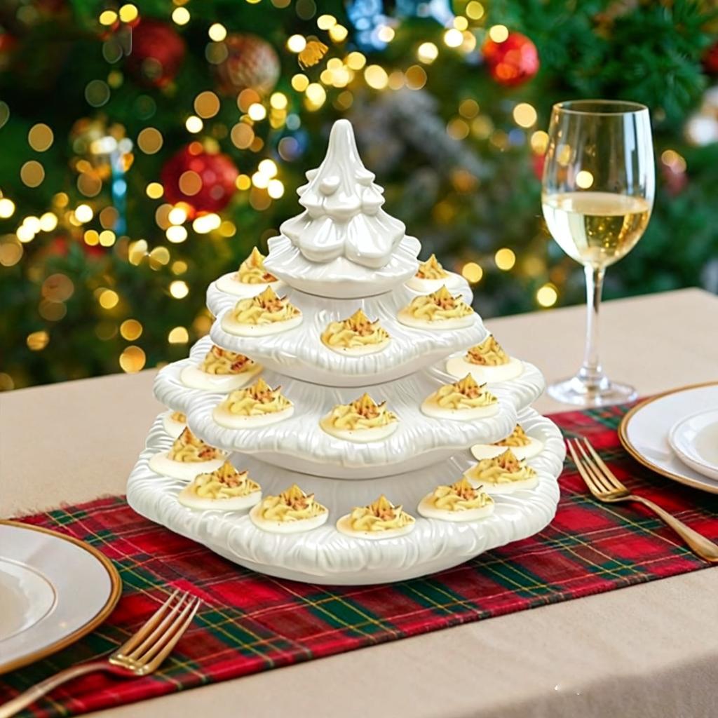 Four-layer Christmas Tree-shaped Devil Egg Tray, Holds 26 Eggs, Stackable
