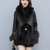 Women's Fur Coat Winter Artificial Fox Fur Coat Mid-length PU Leather Splicing Thickened Faux Fur Coat