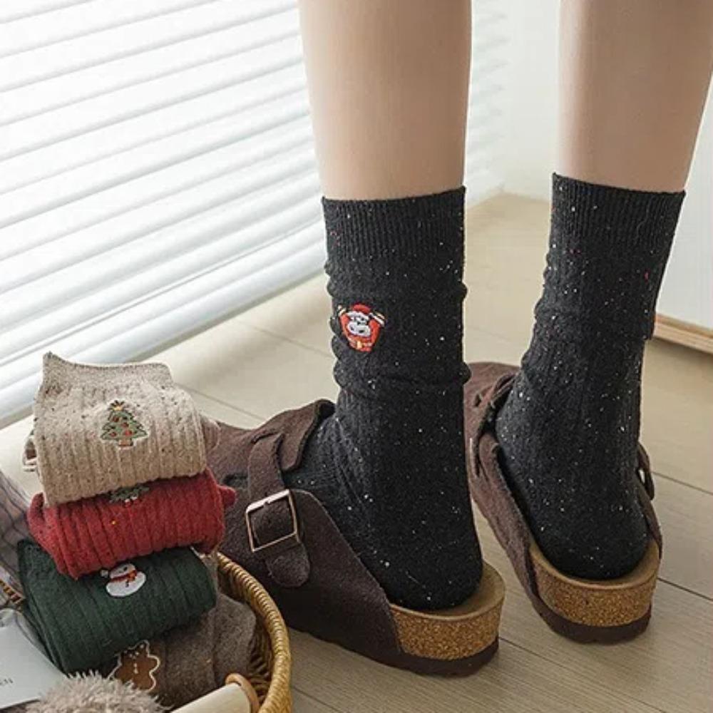 Носки до середины голени с вышивкой снеговика, хлопковые зимние носки, новые вязаные носки