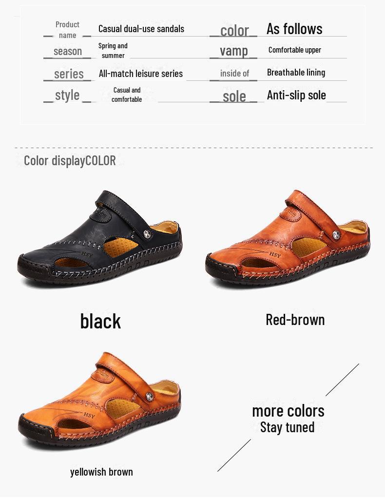 Мужские кожаные пляжные сандалии большого размера — модная летняя обувь с декоративными швами, идеально подходящая для повседневной носки на пляже или в городе.