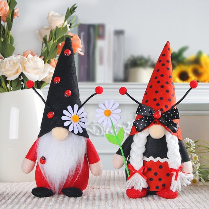 Ladybug Gnomes Tomtes Nisse Swedish Dwarfs Faceless Doll for Halloween Kitchen