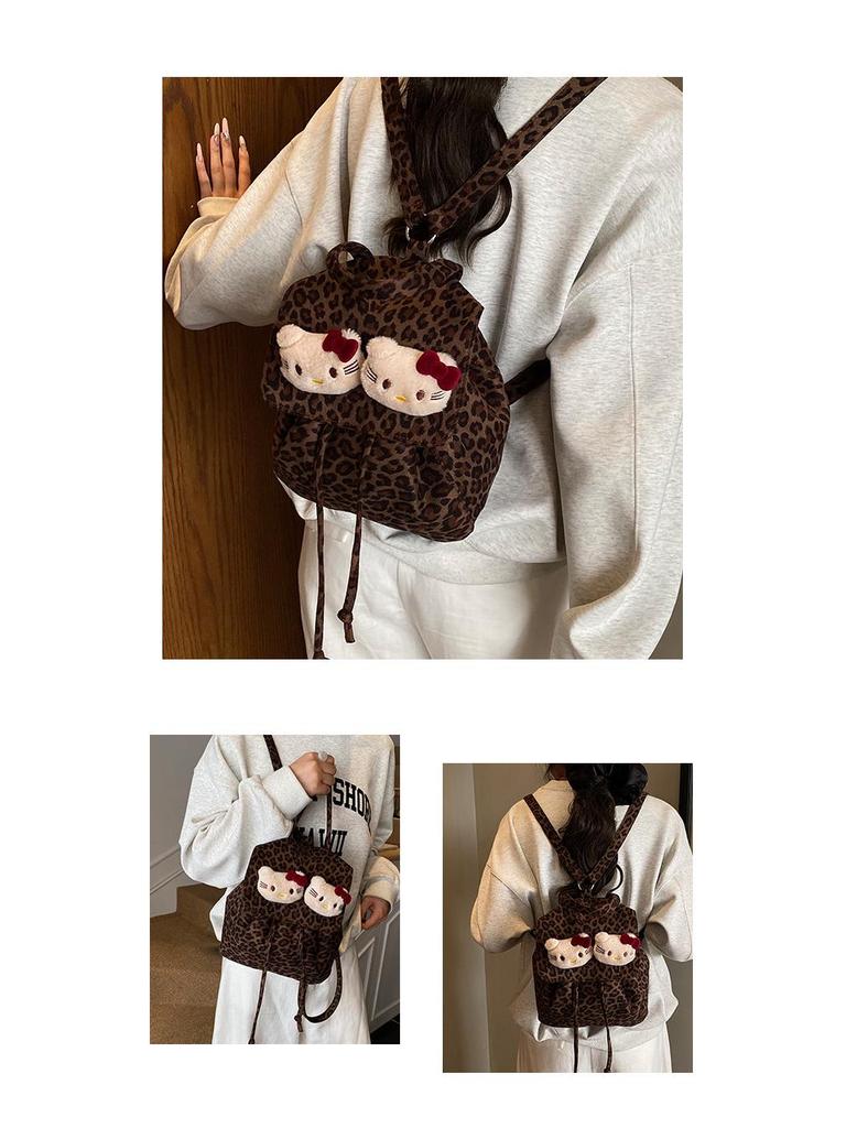 Рюкзак для кошки с леопардовым принтом: Корейский стиль, замша, многоцелевой для девочек - Осень/Зима.