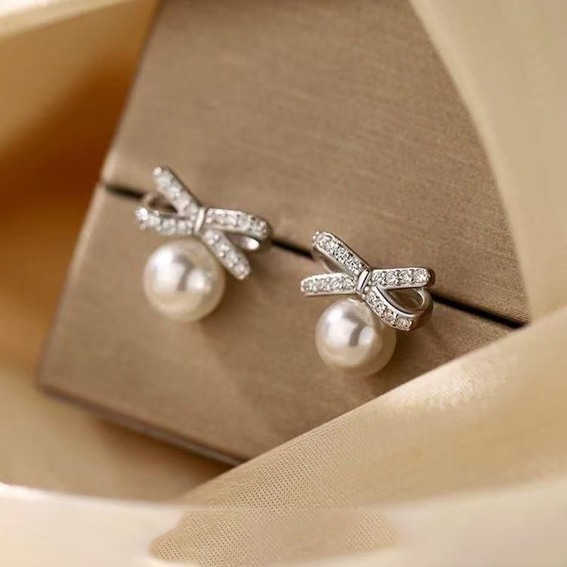Real 925 Silver Zircon Bowknot Stud Earrings For Women Classic Fine Jewelry Niche Design Accessories