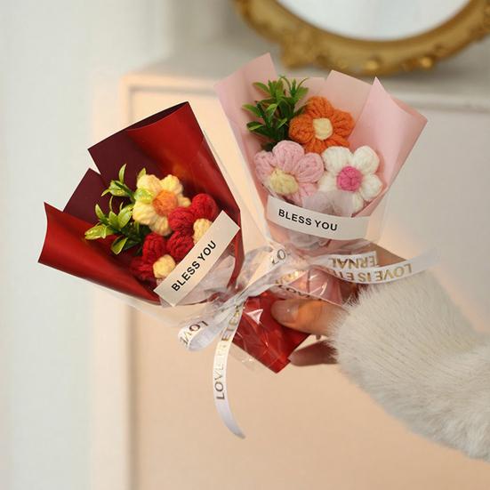 Вязаный крючком букет цветов Ручной работы Вязаный мини-букет Искусственный Пушистый цветок Подарок для мамы жены на День рождения Юбилей