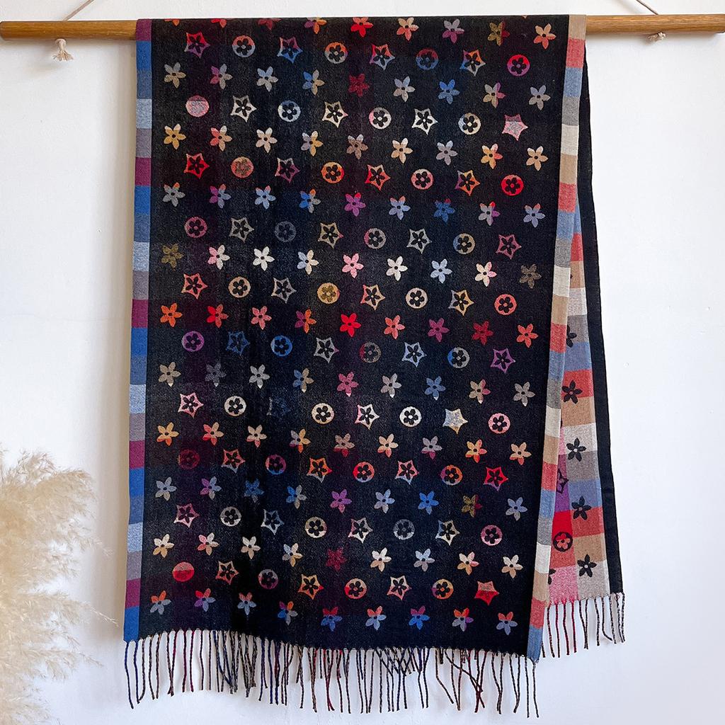 Big-name five-pointed star imitation cashmere scarf women's autumn and winter college style high-end thickened thermal air conditioner shawl
