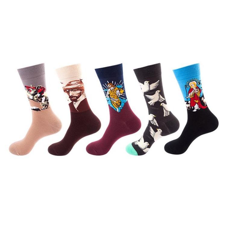 5 Pairs/Pack Couples Happy Funny Socks Cotton EU 37-43 Men Cartoon Fruits Flowers Animals Streetwear Harajuku Socks