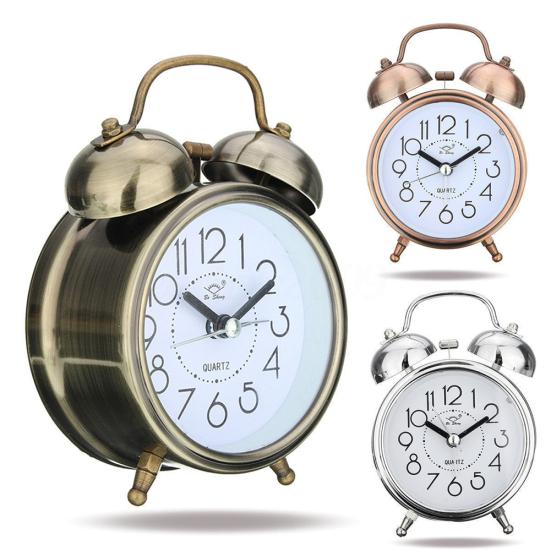 Classic Silent Double Bells Quartz Movement Bedside Table Retro Mini Alarm Clock