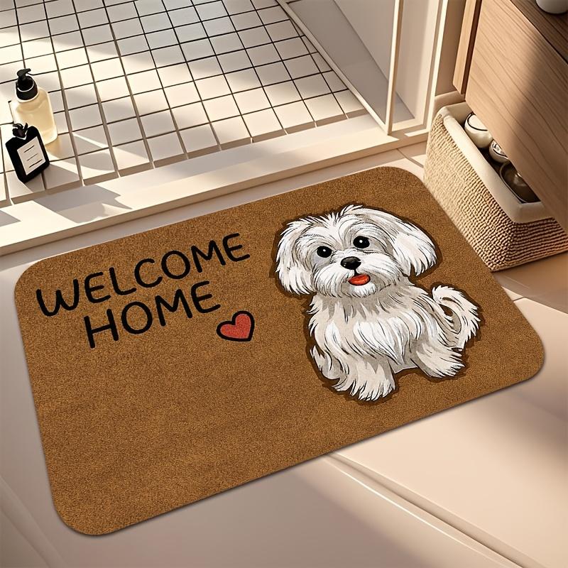 Adorable Maltese Dog Heart Print Welcome Doormat Durable Non Slip Machine Washable Entrance Rug Home Decoration