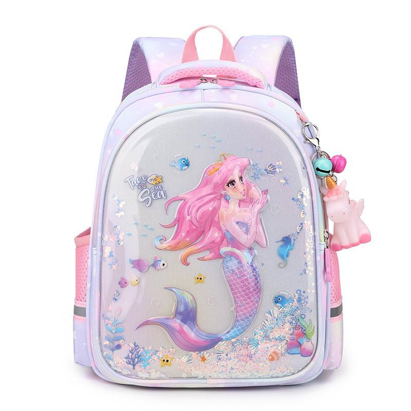 Exquisite 3D Pressed Shell Children School Bags Cute Cartoon Mermaid Printing Kindergarten Book Bag High Quality Nylon Lightweight Children's Backpack