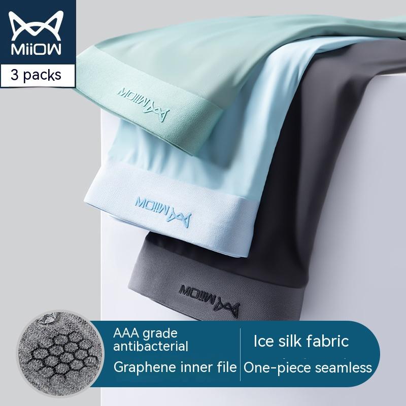MiiOW 3 шт. сексуальные бесшовные боксеры мужские нижнее белье ледяной шелк графеновые антибактериальные боксеры трусы трусы нижнее белье плавки L-5XL