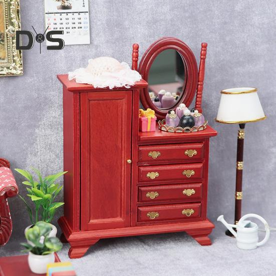 Мини-комод для кукольного домика, винтажный миниатюрный комод с ящиками, мини-мебель, туалетный столик для декора спальни кукольного домика