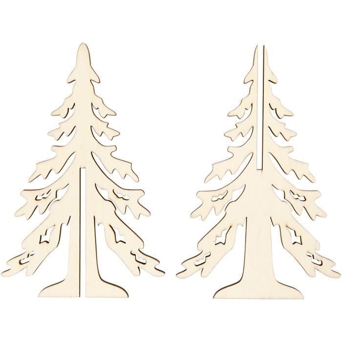 Decorative Object - Wooden Christmas Tree - 20 X 13 Cm - White - Mixed