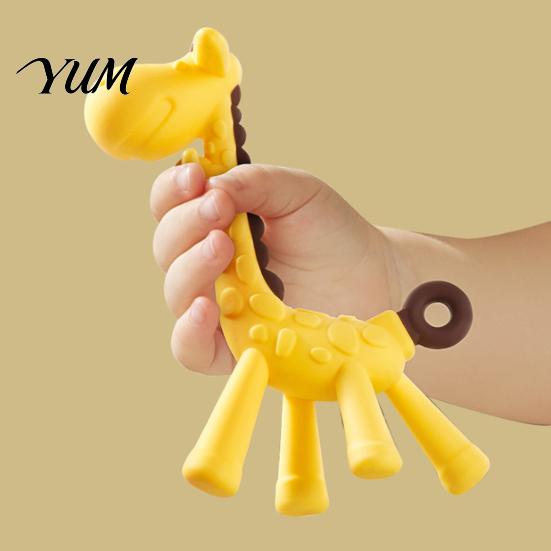 Essential Baby Shower Gift Giraffe Teething Toy for Infants, Food-Grade Silicone Chew Stick Gum Relief, One Piece Molded Teether BPA-Free 0-12 Months,