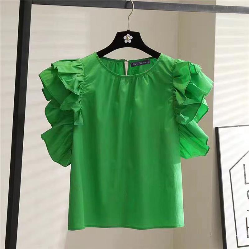 ZANZEA Женская модная многослойная свободная блузка с круглым вырезом и рукавами с рюшами