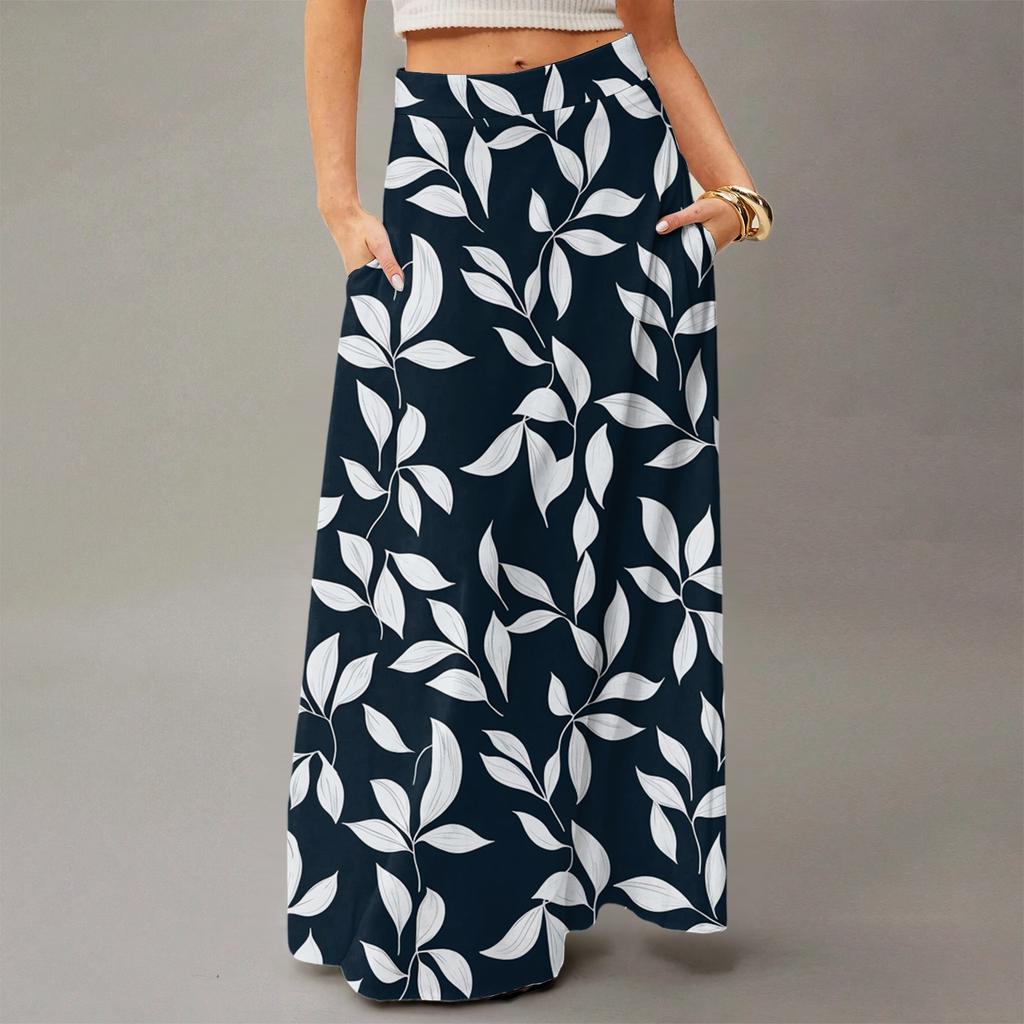 Женское струящееся платье макси, обычная повседневная юбка в стиле бохо с цветочным принтом