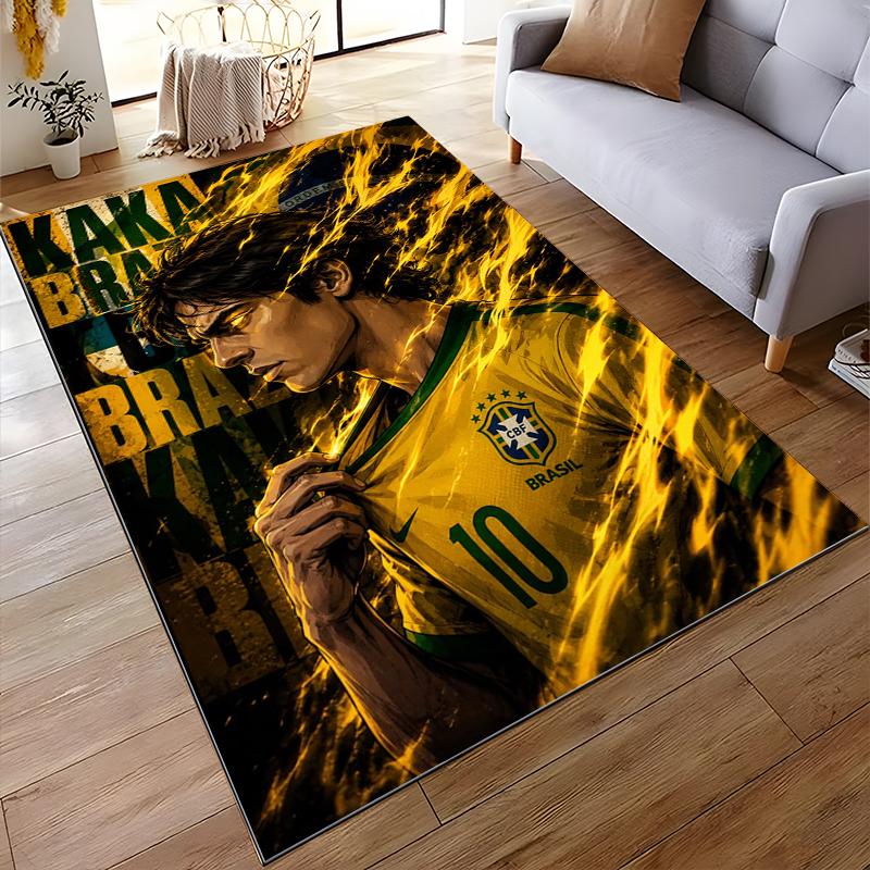 "Soccer Player in Brazil Jersey Artwork Non-slip rug suitable for living room and bedroom sofas"