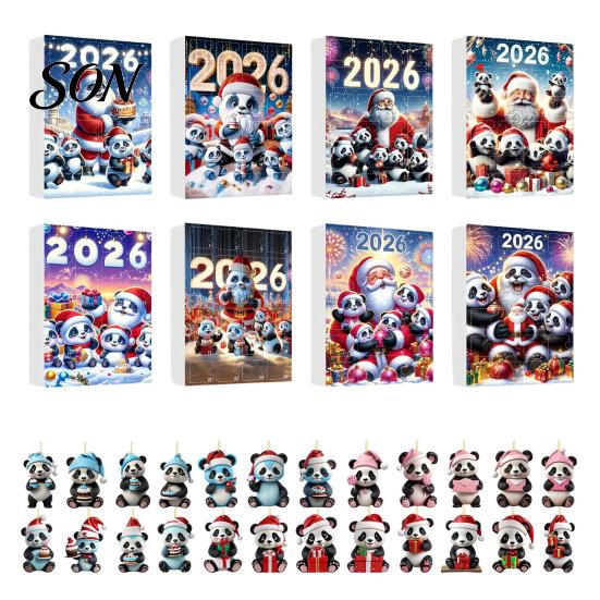 Creative Holiday Ornament Christmas Panda Advent Calendar, 24 Days Countdown Contains Acrylic Cute Animal Ornaments, Hanging Decorations for Tree