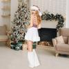 1 Set Christmas Costume Includes Dress Hat And Foot Cover Fuzzy Plush Trim Snowman Cosplay Club Dance Performance Drama Stage Op
